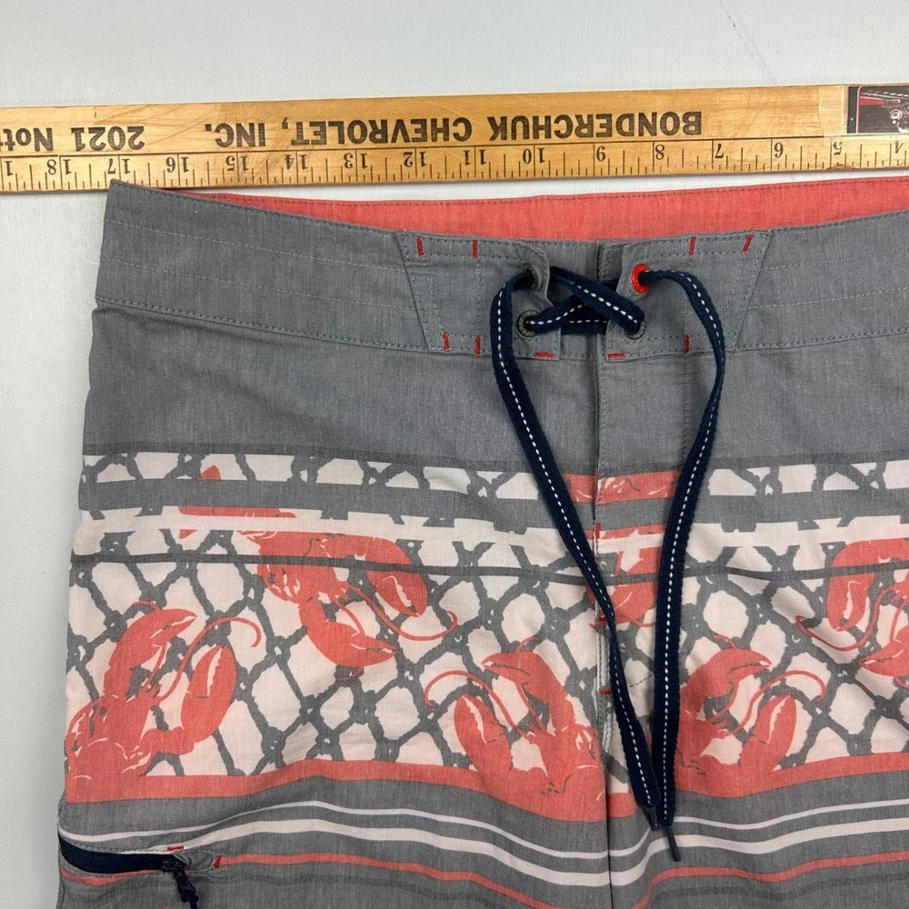 Sperry Mens Board Shorts Gray‎ Coral Lobster Net Stripe Swim Trunks Size 34